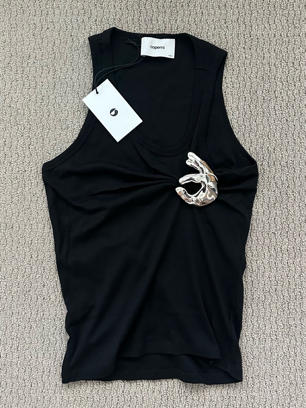Coperni Emoji Tank Top Draped Clasp Tank in Black